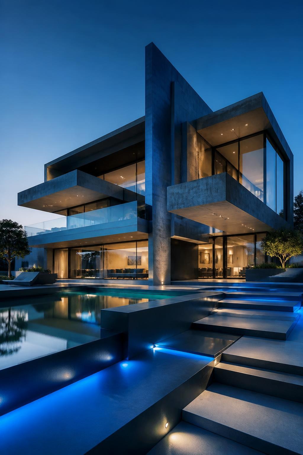 Casa con piscina y palmeras al anochecer en la Costa Blanca